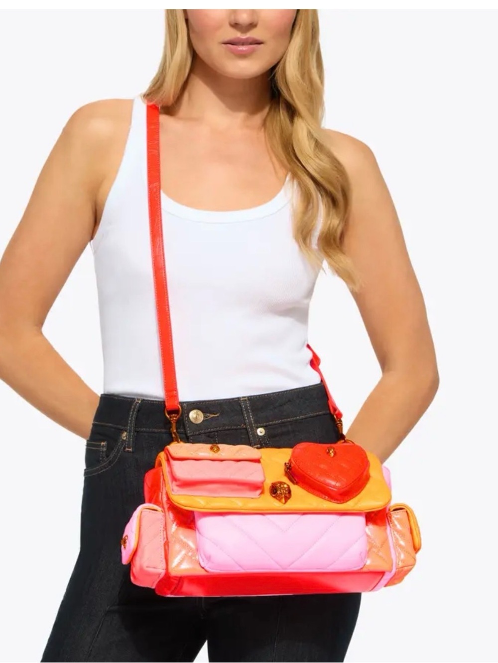 Quilted Colorblock Shoulder Bag in Orange and Pinks - Picture 6 of 9